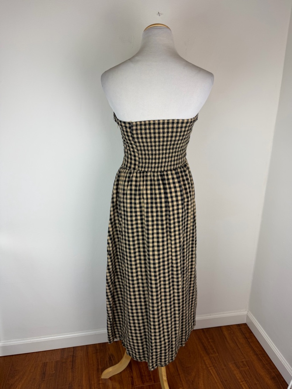 Dissh Elm Beige Gingham Strapless Midi Dress size AU 6 US 2 - Picture 5 of 6